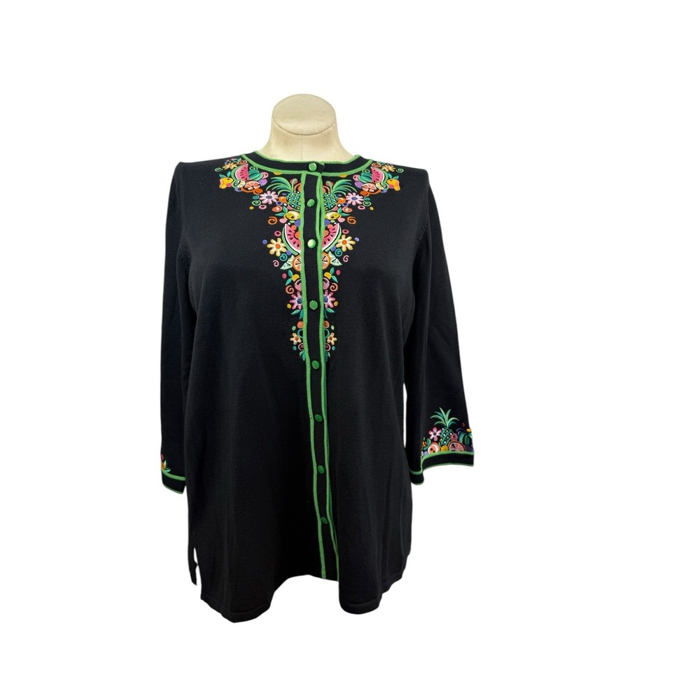 Bob Mackie Art To Wear NWT Women's Embroidered Fruit Cardigan Sz L‎